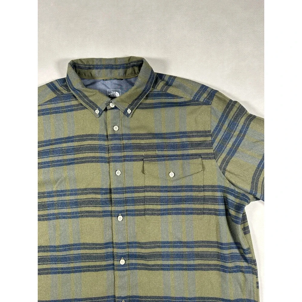 The North Face Mens XL Long Sleeve Plaid Flannel Button‎ Down Shirt Olive Green